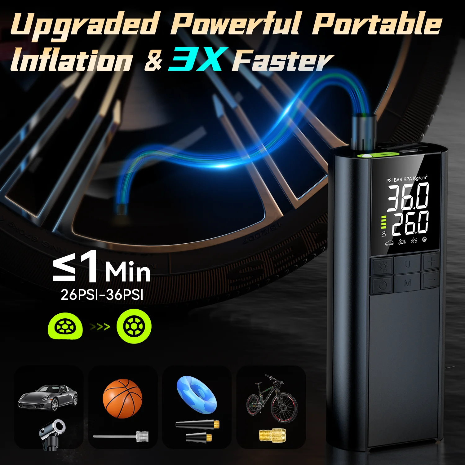 Portable Tire Inflator Pump Cordless Car Air Compressor Smart Inflation with Power Bank 8000mAh 150PSI Air Pump air pump,electric tire inflator,air compressor pump,air compressor,tire inflator,inflatable pump