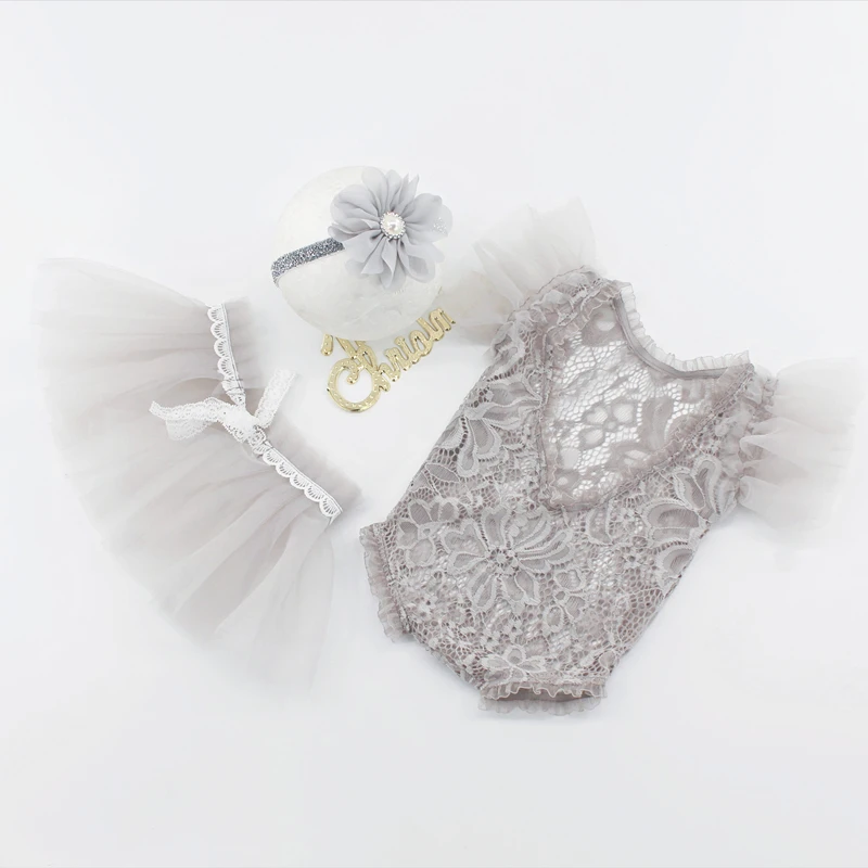 Newborn Photography Clothing Bow Pearl Headband+Romper+Skirt 3Pcs/set Baby Girl Photo Props Accessories Newborn Shoot Clothes twin newborn photos