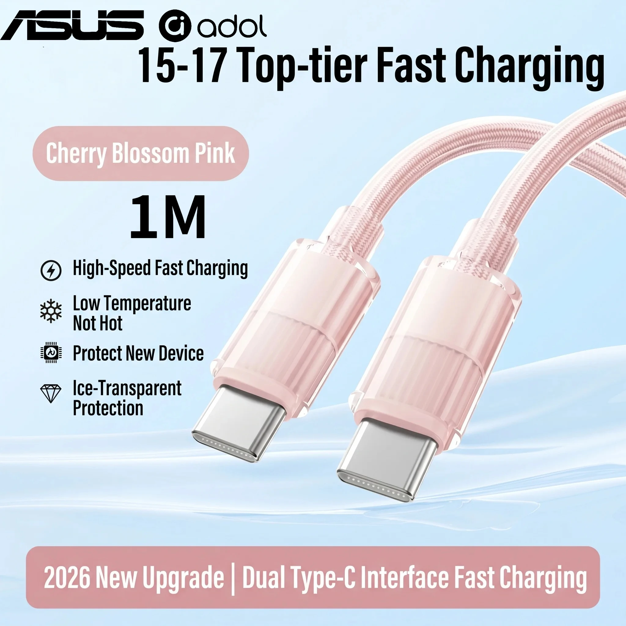 High-Speed Dual USB-C Charger Cable - 60W Fast Charging & Data Transfer - Orange