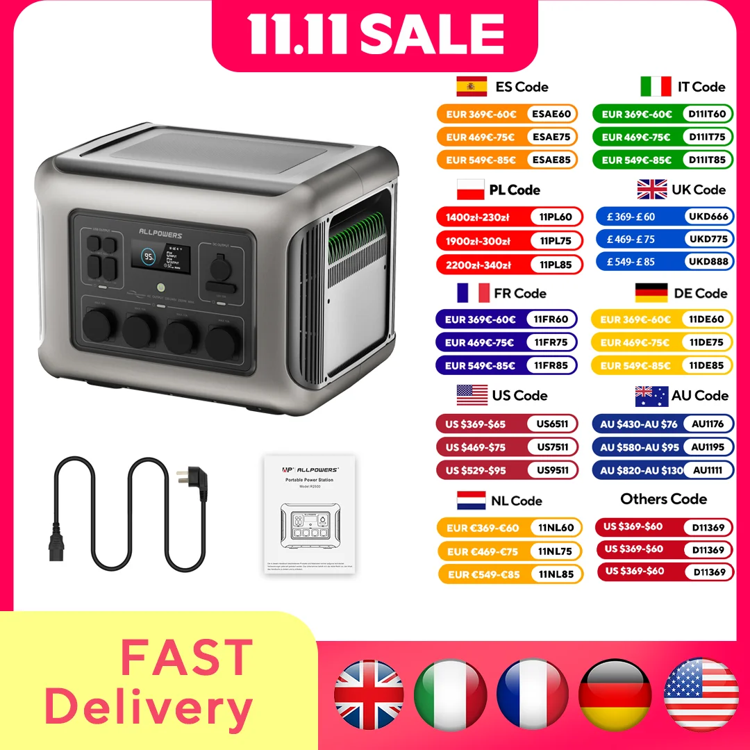 Przenośna Stacja zasilania ALLPOWERS R2500 2016Wh z EU za $670.56 / ~2459zł Przenośna Stacja zasilania ALLPOWERS R2500 2016Wh z EU za $670.56 / ~2459zł