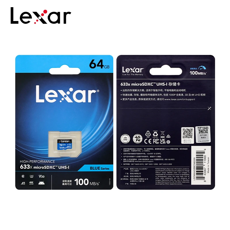 렉사 633x 마이크로 SD 카드 256GB 128GB 64GB SDXC V30 U3 32GB SDHC V10 U1 클래스 10 A1 플래시 메모리 최대 속도