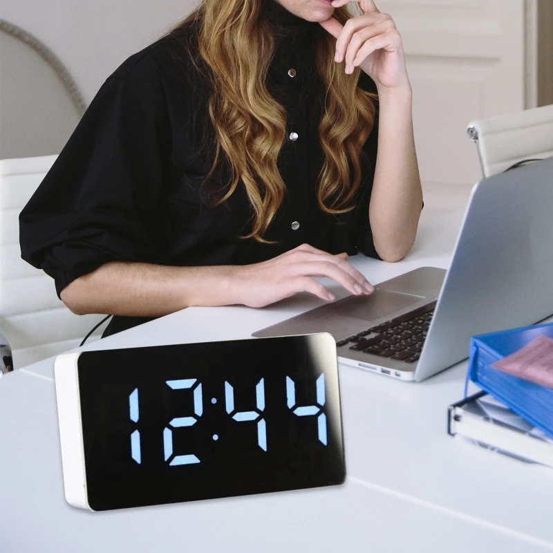 Digital Clock Large Display LED Electric Alarm Clock Mirrored Alarm USB Ports Modern Decorations for Car Decorations 3