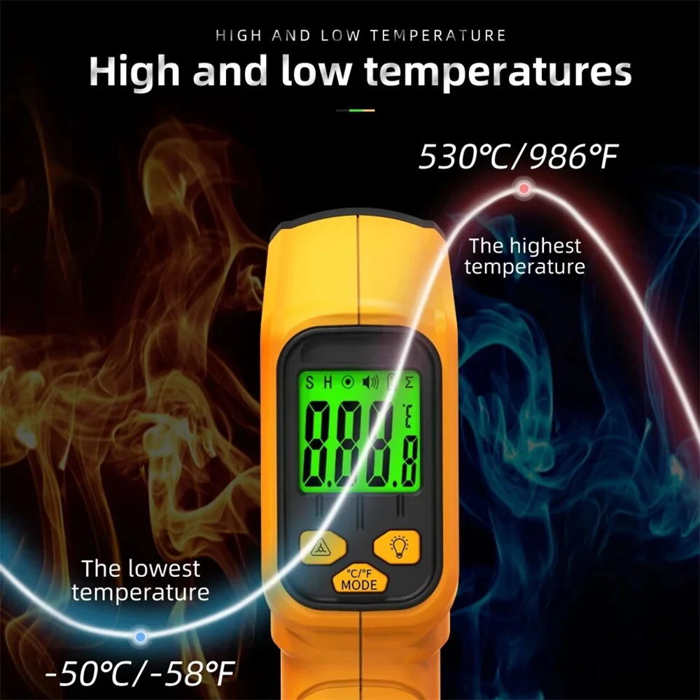Digital Thermometer BSIDE Infrared Thermometer -50~530C Professional 12:1 Digital IR-LCD Temperature Meter Non-contact Laser Thermometers Pyrometer