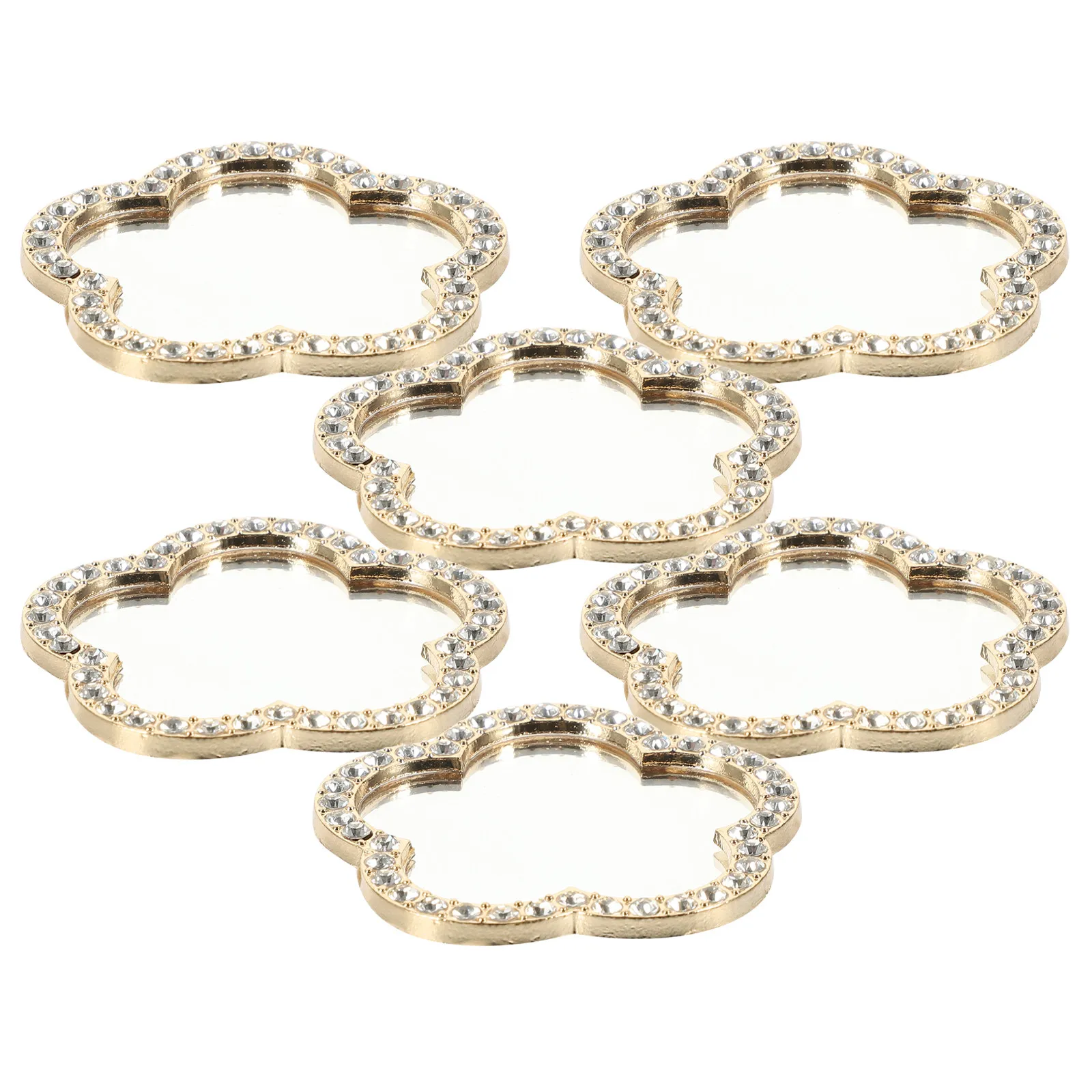 6Pcs 휴대폰용 미니 거울 세련된 꽃 모양 라인스톤 장식 셀카 및 그루밍용 고화질 후면 카메라 거울