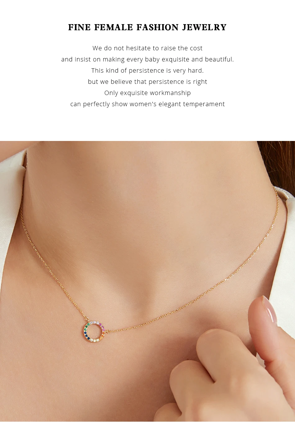 Multicolor Zirkon Sterling Silber Kreis Anhänger Regenbogen Zirkonia Frauen Halskette Mädchen_voghion.com