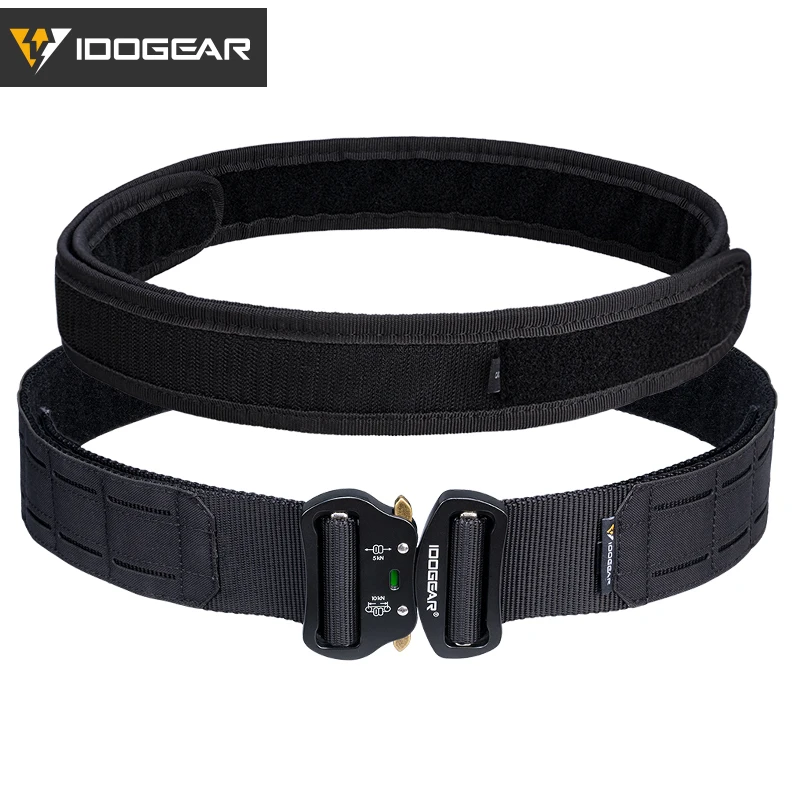 IDOGEAR 2 Inch Tactical Belt with 1.75 Inch Inner Belt Quick Release Metal Buckle MOLLE Laser Cut Mens Belts 3415