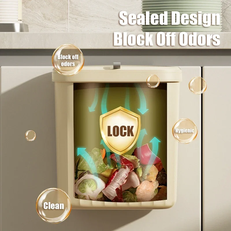 Trash Can 8.5/12L Kitchen Trash Can With Lid Wall Mounted Hanging Trash Bin Garbage Can for Cabinet Under Sink Waste Garbage Compost Bin