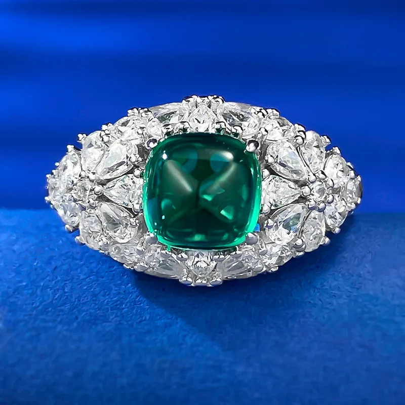 

Женское кольцо с имитацией изумруда, из серебра пробы