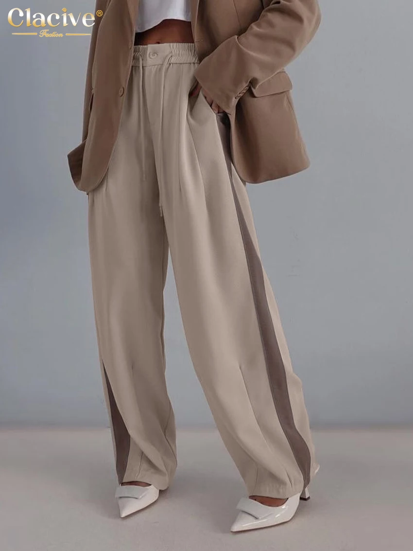 Clacive Fashion Loose Khaki Women's Pants 2024 Elegant High Waist Wide Pants Casual Classic Full Length Trousers Female Clothing woman high waist flared jeans vintage khaki y2k denim pants streetwear harajuku stretch capris female fashion joggers trousers