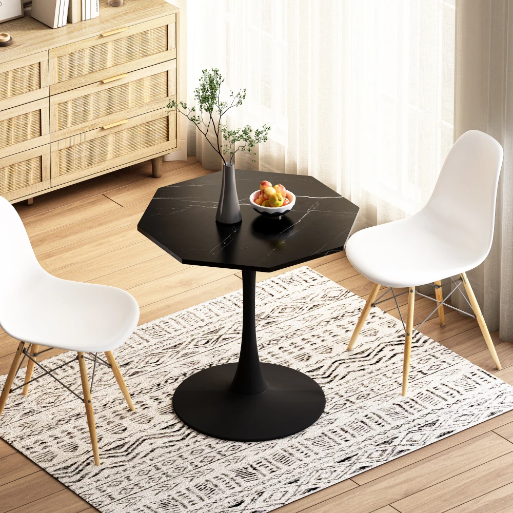 Modern Octagonal Coffee Table Black Marble Print Metal Base Living Room Dining Room Kitchen 31.5 Inch Home Furniture End Tables 3