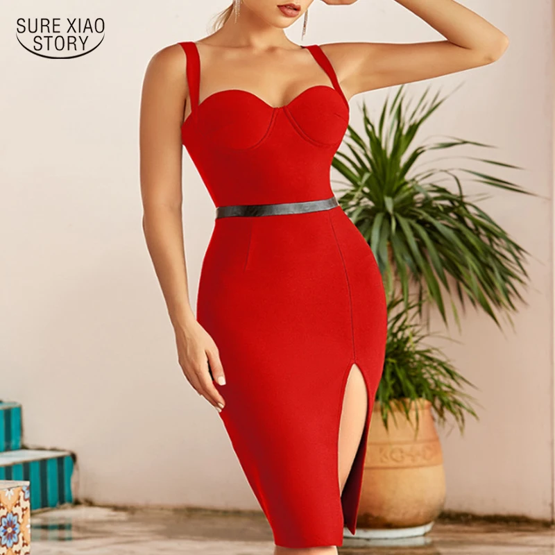 New Fashion Evening Party Dress Straps 2022 Solid Color Slim Midi Dress