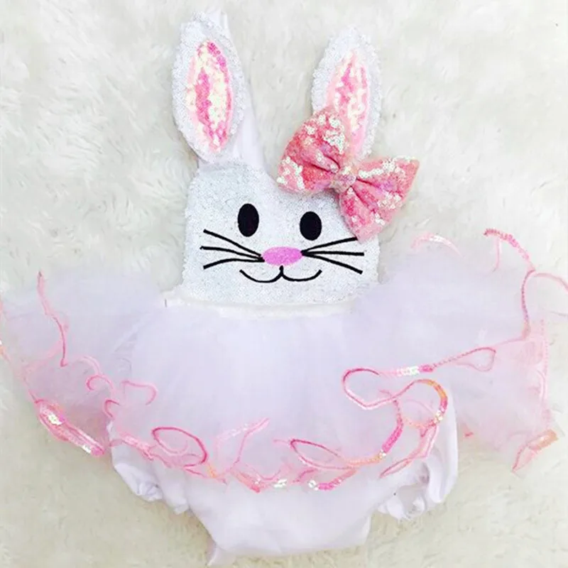 0-3Y Baby Girls Easter Romper Dress Infant Summer Clothing Toddler Sleeveless Bunny Ear Straps Tulle Tutu Dress Toddler Outfits