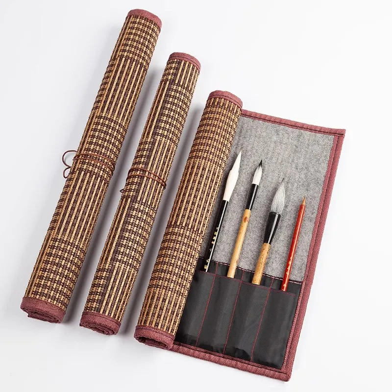 중국 스타일 펠트 브러시 롤 대나무 & 양모 서예 펜 홀더 여행 스토리지 전통 ..