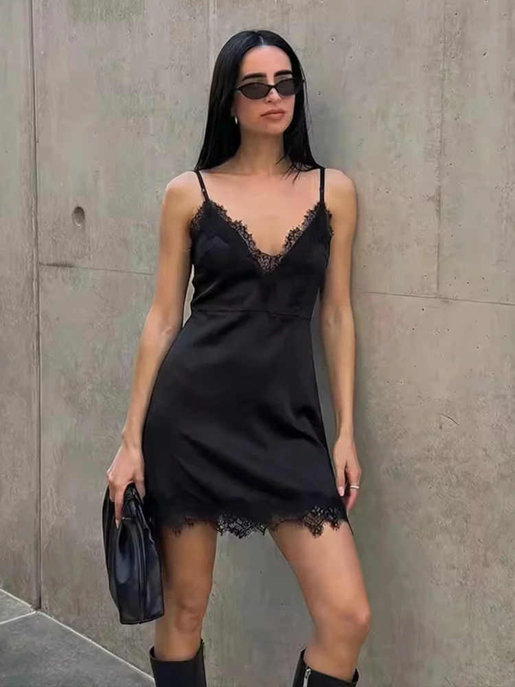 Women Sexy Lace Splice Sling Mini Dresses Summer Sleeveless Backless Sexy Dress Slim Women's Evening Party Dresses