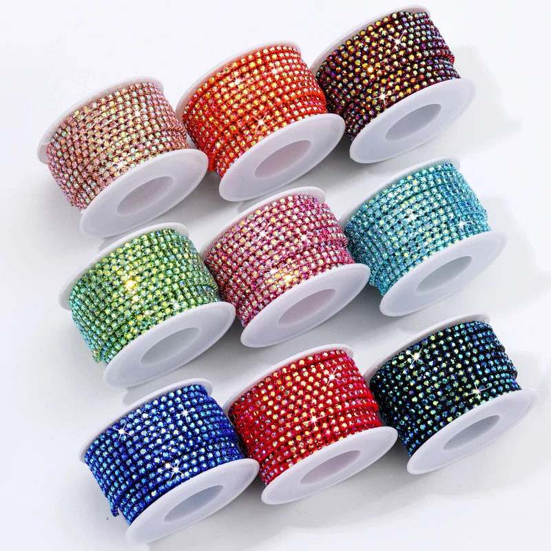DUCRYSTAL 10 야드/롤 크리스탈 라인 석 체인 SS6/SS12 컬러 플랫..