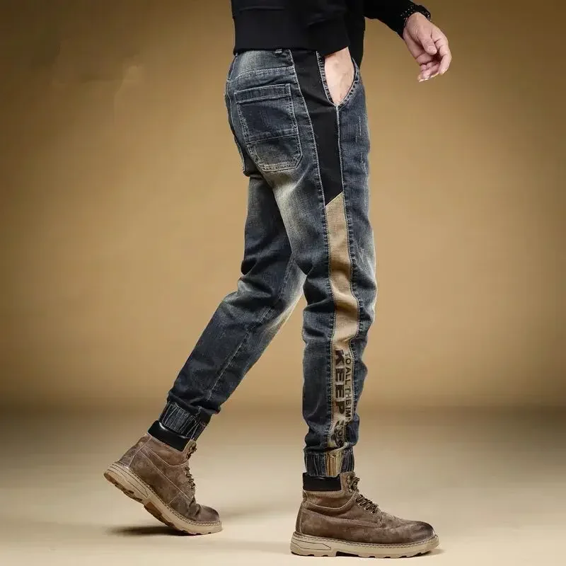 

Trousers Spliced Men's Jeans Motorcycle Man Cowboy Pants Oversize Cropped Y2k Vintage Kpop Trend 2024 Korean Style Harajuku Y 2k