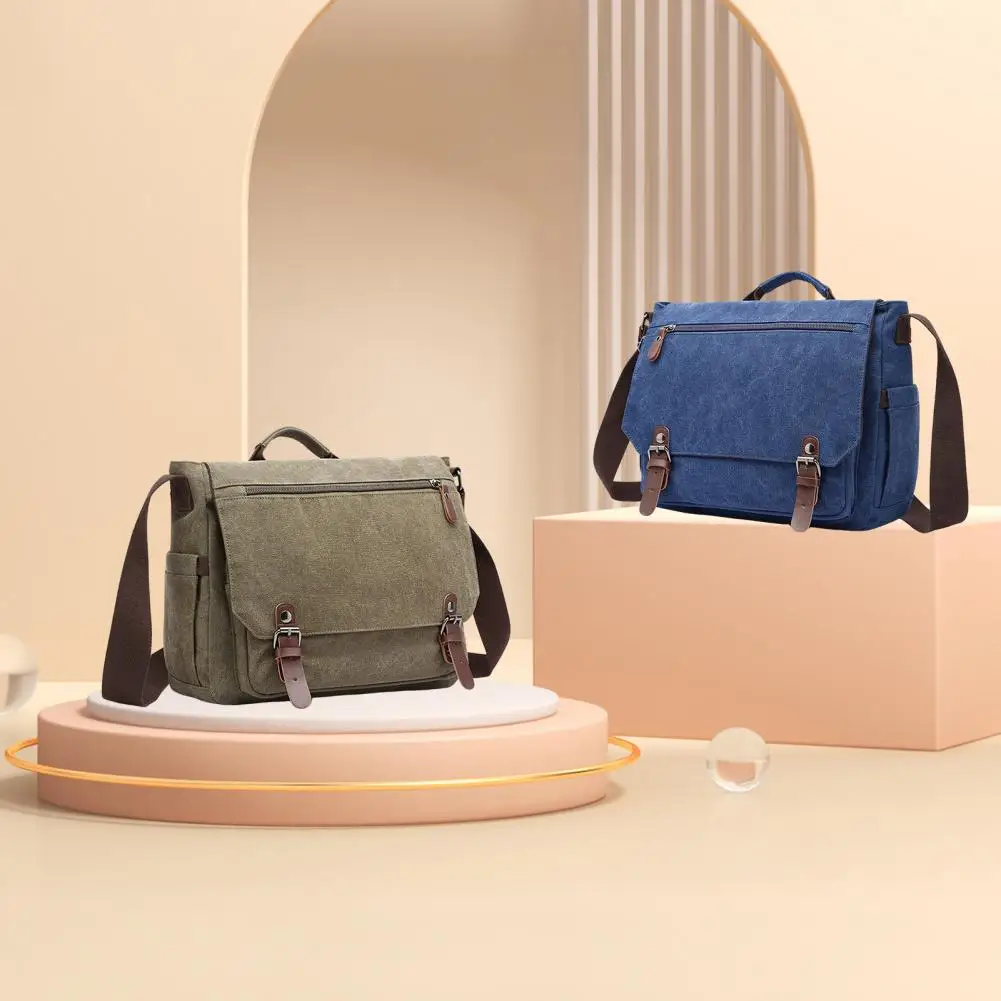 Professional Laptop Bag Men Work Bag Waterproof Canvas Business Briefcase with Shoulder Strap Buckle for Business for 15.6-inch