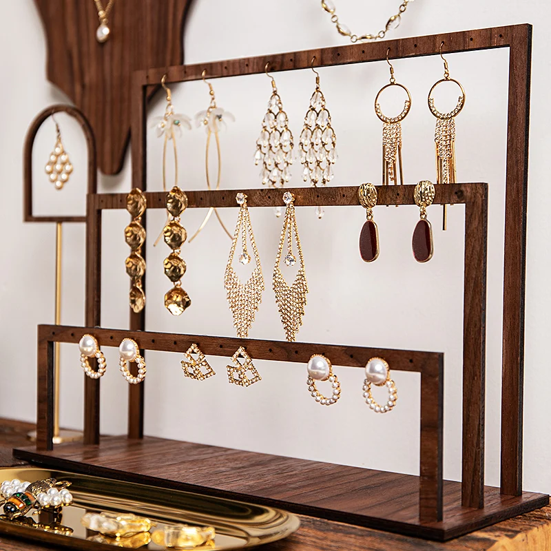 창의적인 월넛 벽 귀걸이 랙 링 브래킷, 목걸이 랙 귀걸이 디스플레이 랙, 책상 쥬얼리 디스플레이