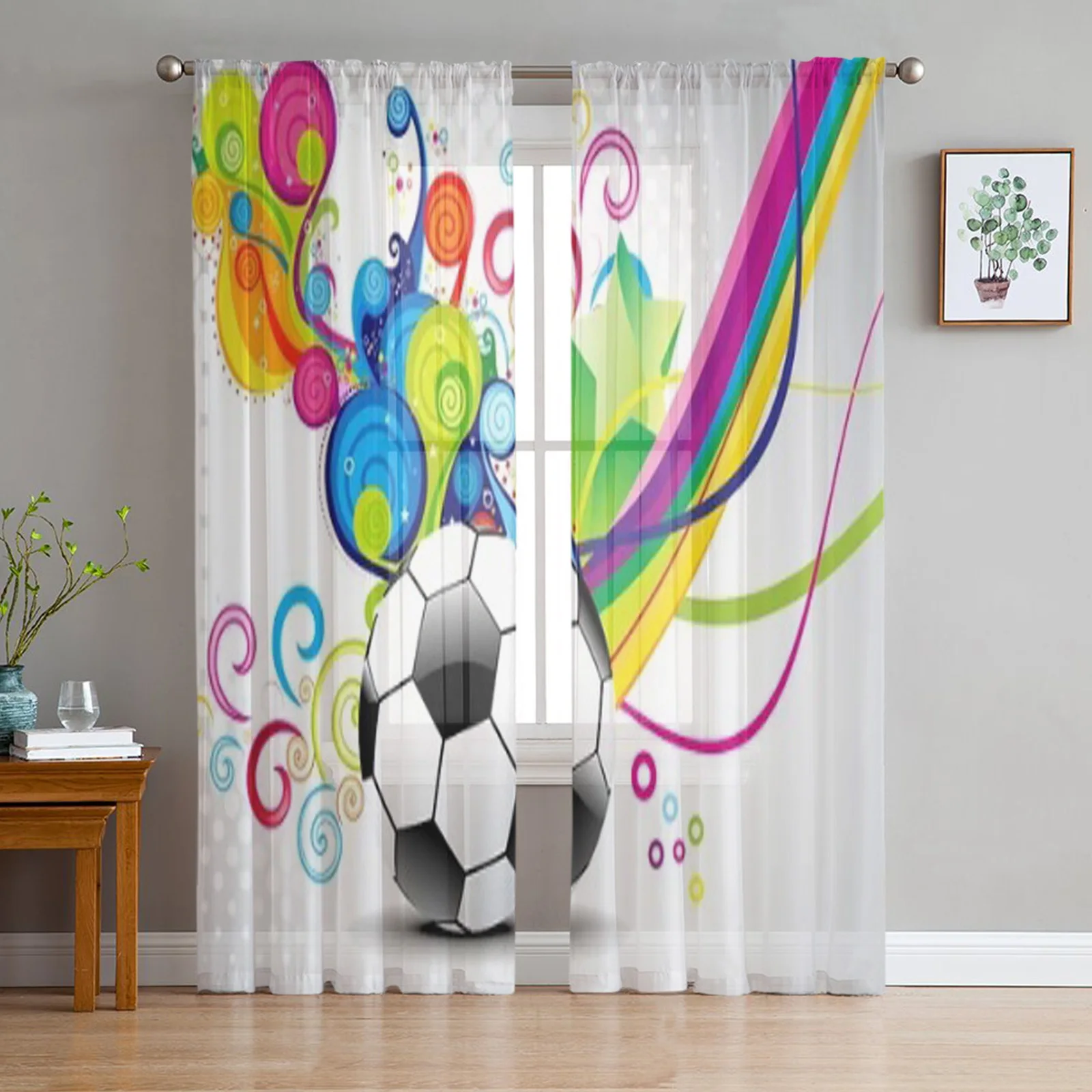 

Abstract Wave With Football Sheer Curtains For Bedroom Living Room Tulle Curtains For Kitchen Window Voile Curtains