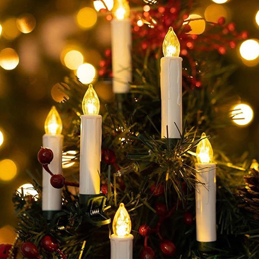 D2 10PCS Flameless LED Candles Battery Operated Christmas Tree Decor Xmas Tree Candles with Clips for Stick Candlestick Wreath 4pcs flameless led candles tea light battery powered yellow flickering pillar candles tealight romantic wedding party home decor