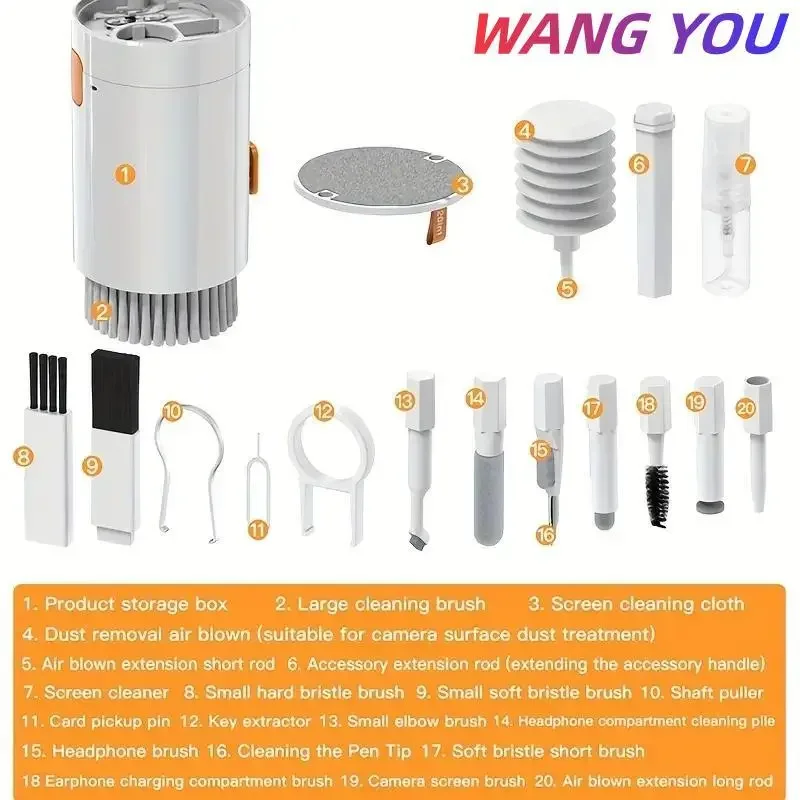 20-in-1 Cleaning Kit Computer Keyboard Brush Earphones Cleaning Pen Screen Cleaning Spray Bottle Set Tools Keycap Puller