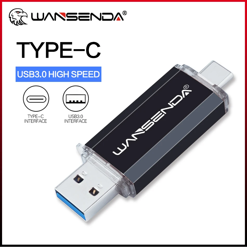 

WANSENDA флэш-накопитель типа C для Android устройств/ПК/Mac 512 ГБ 256 ГБ 128 Гб 64 ГБ 32 ГБ 16 ГБ