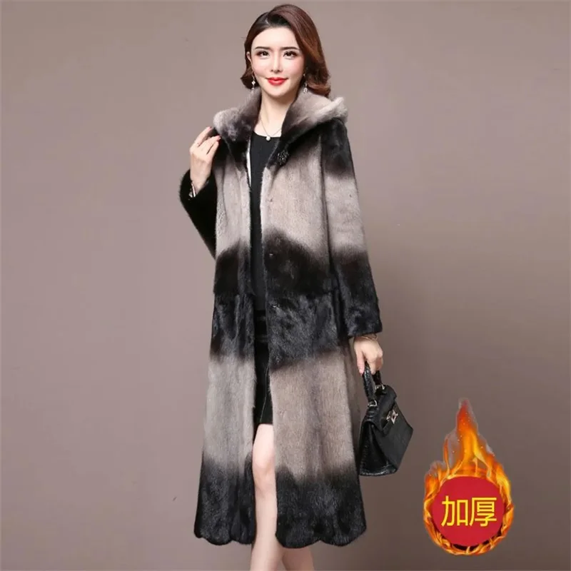 High-Quality Mink Fur Coat Women's Whole Mink Fur Coat Medium length Thick OutCoat Female 2023 new Hooded Fashion Section Dyeing