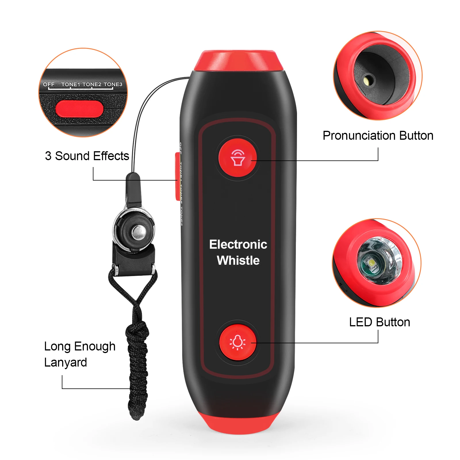 Electronic Whistle Handheld Electric With Lanyard SOS Light Flashlight For Coaches Referees P.E. Teacher
