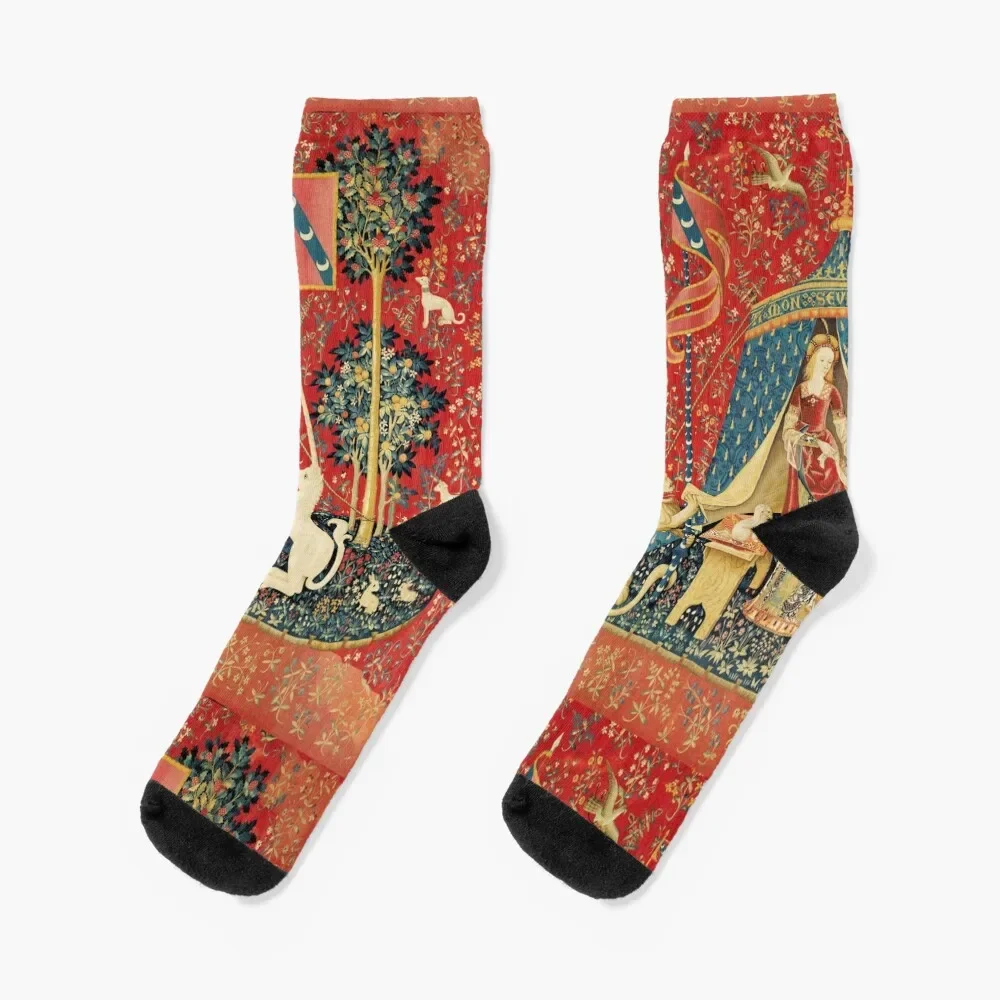 

LADY AND UNICORN DESIRE ,Lion,Fantasy Flowers,Animals,Red Green Floral Socks shoes Running Woman Socks Men's