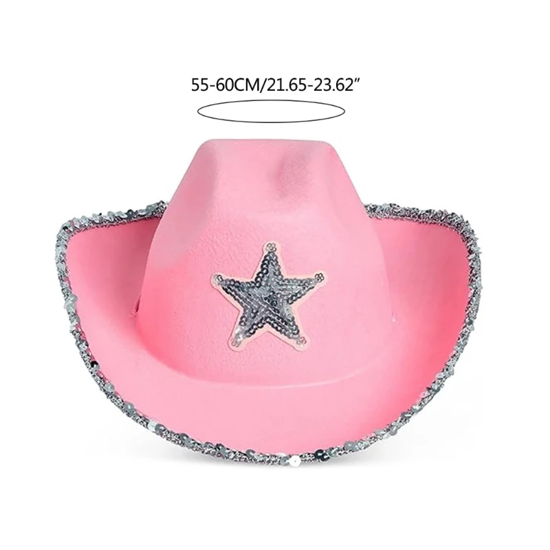 Felt Cowboy Hat Western Cowgirl Hat Costume Glitter Hats Cap for Kids Boys Girls