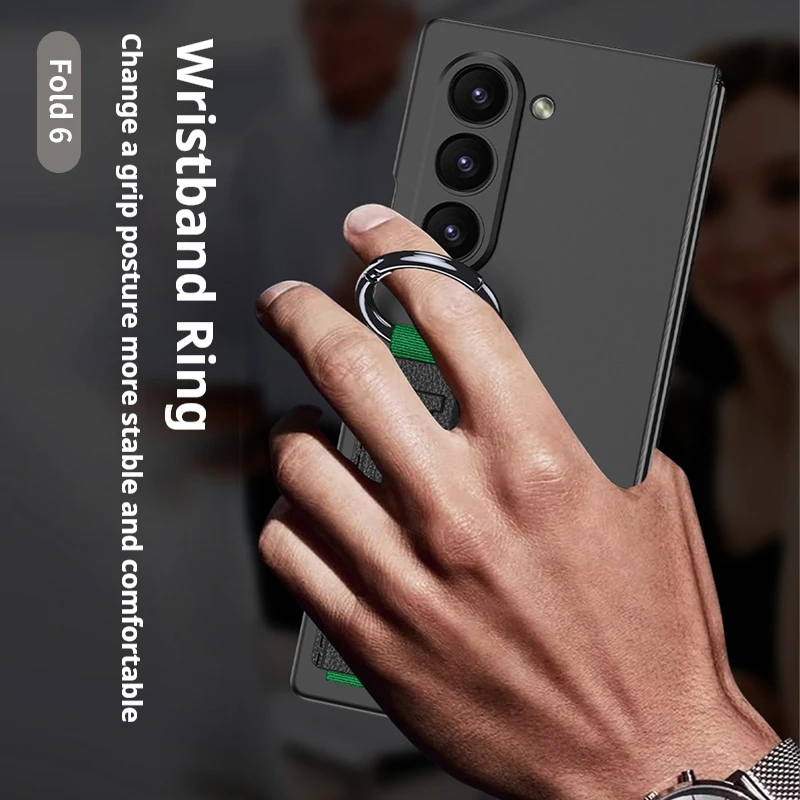Custodia rigida in PC con retro in vetro satinato per Samsung Galaxy Z Fold 6 5 con cinturino ad anello_voghion.com