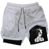 Anime Bleach 2-in-1 Gym Performance Short Mens Athletic Compression Shorts Quick Dry Stretch Workout Fitness Running Sportwear 2