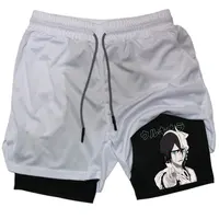 Anime Bleach 2-in-1 Gym Performance Short Mens Athletic Compression Shorts Quick Dry Stretch Workout Fitness Running Sportwear 2