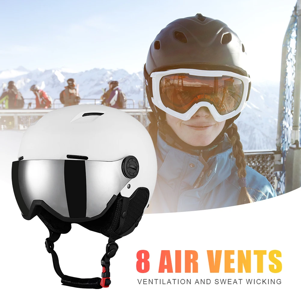 

Лыжный шлем, шлем для сноуборда, легкий зимний защитный шлем, регулируемый с очками и амбушюрами для мужчин и женщин