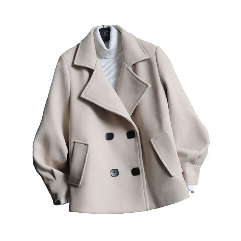 

Fashion Short Woolen Coat Autumn WinterJacket Womens Clothing Double-Breasted Woolen Blend Slim Elegant Female Korean Outerwear