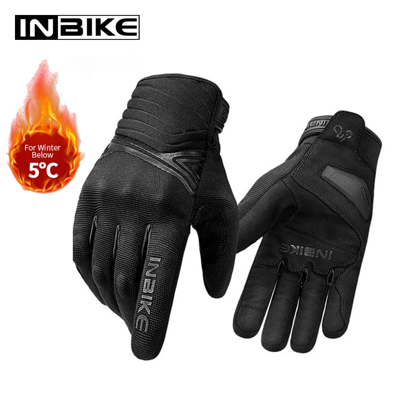 Guanti Moto E Ciclismo Invernali Antivento Touch Screen - Protezione Nocche, Silicone Antiscivolo - Taglia L, Nero