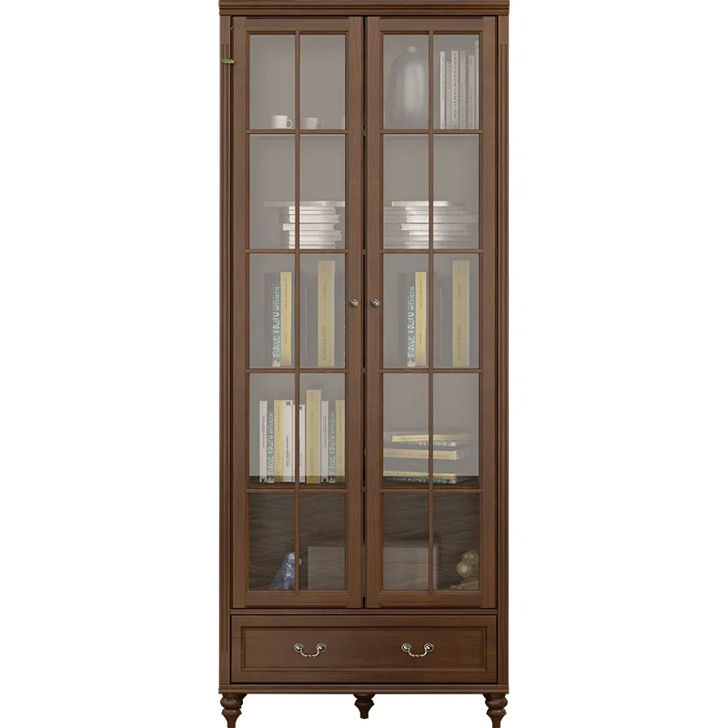 

Solid Wood Clothes Closet Bookcase with Glass Door Storage Cabinet Shelf Wall Living Room Display Cabinet