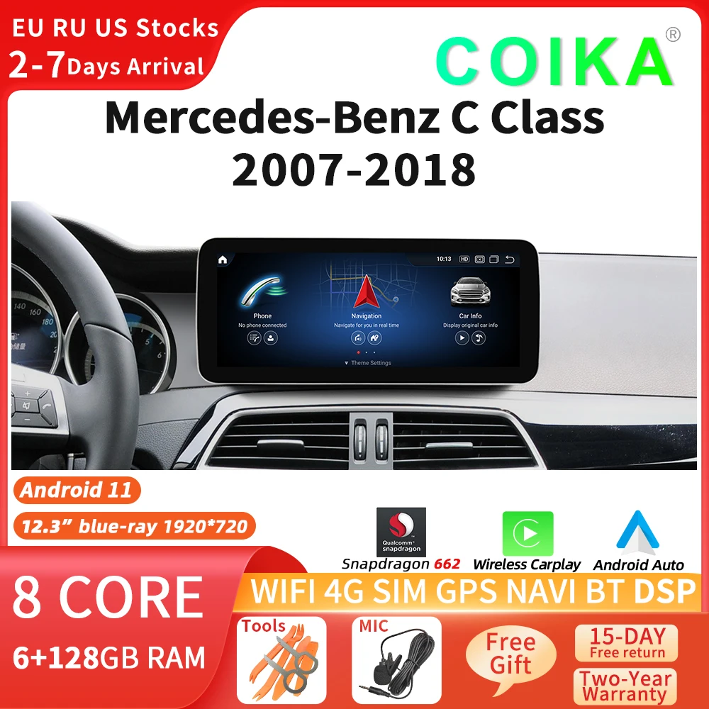 안드로이드 자동차 멀티미디어 라디오 태블릿, 메르세데스 W204, W205, X253, W447, 2007-2018, 와이파이 SIM, 4G, BT, GPS 네비게이션, 터치 스크린, 12.3 인치, 8 코어