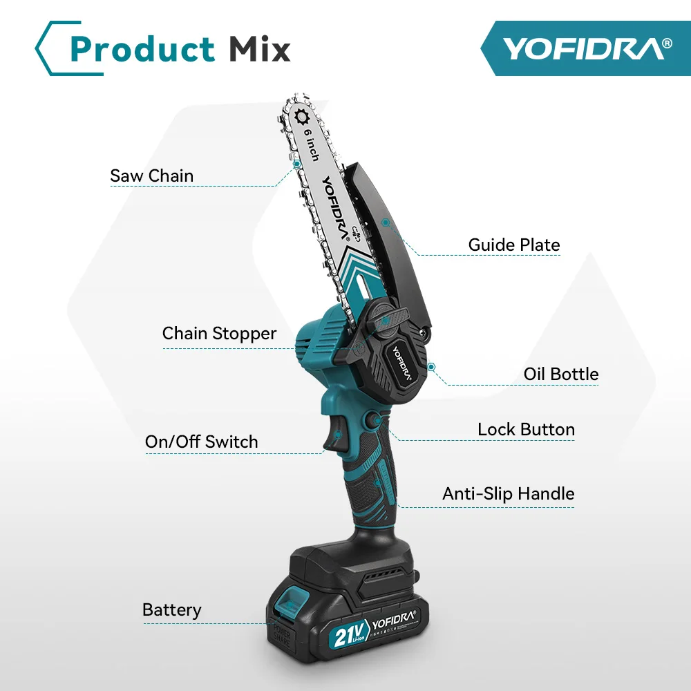 YOFIDRA Motosierra eléctrica de 6 pulgadas, sierra de poda para jardín, corte de madera. - Imagen 6