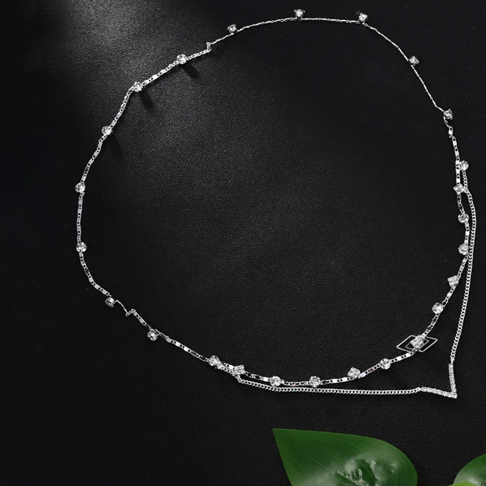 Bohemian Bridal Headband with Double-layered Hair Chain and Crystal Beads Hair Accessories for Women Wedding Fine Jewelry
