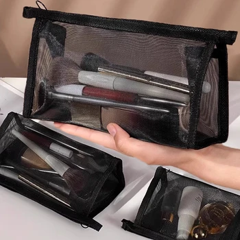 Borsa per cosmetici in rete nera Borsa da viaggio per trucco Organizzatore Custodia per trucco femminile Custodia per bellezza da toilette piccola e grande portatile