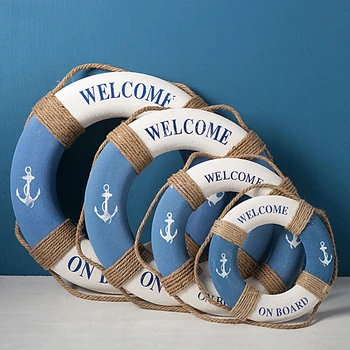 Navy Mediterraniana Mare Famiglia Ornamento Salvagente Decorazioni da appendere a parete Bar Decorazioni per la casa Oggetti di scena Anello di vita nautico Artigianato di nozze