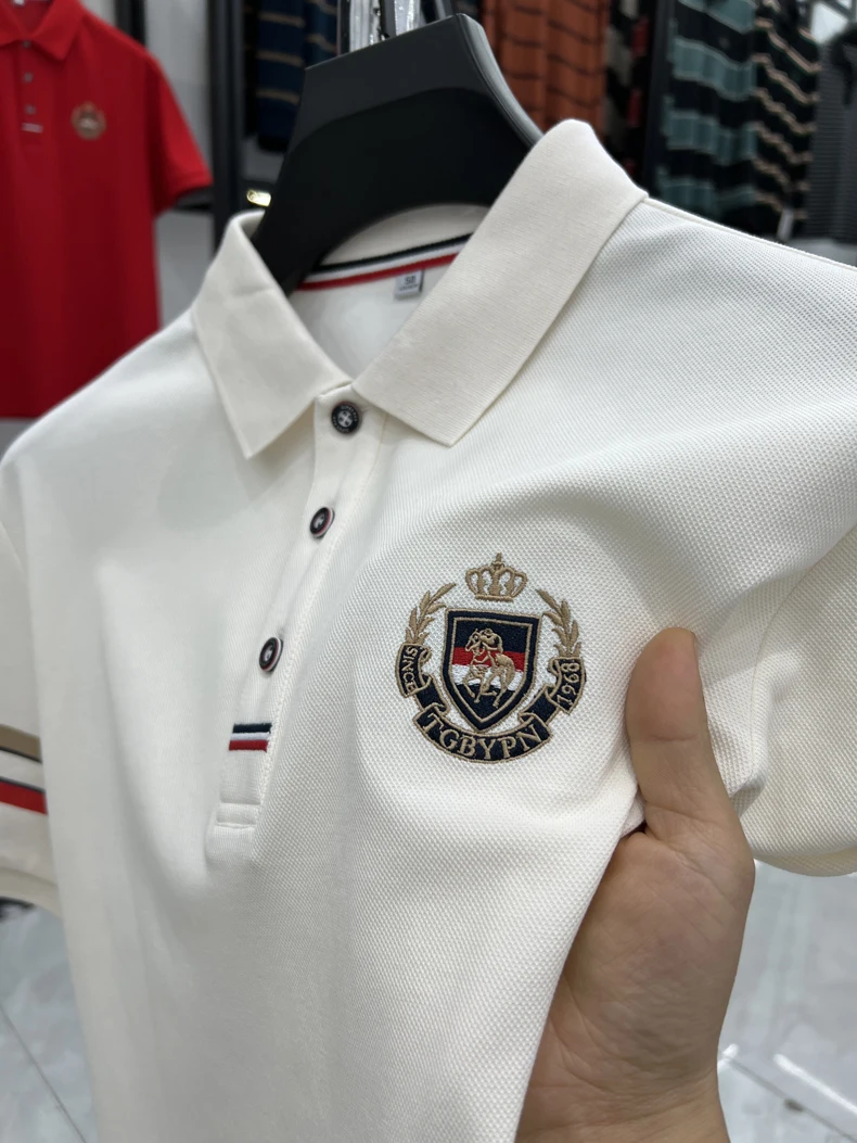 High end brand men's short sleeved polo shirt with classic stripe design top summer fashion embroidery breathable casual T-shirt 24 Sc7f4e3a35c824796a8326a817e48a09c3