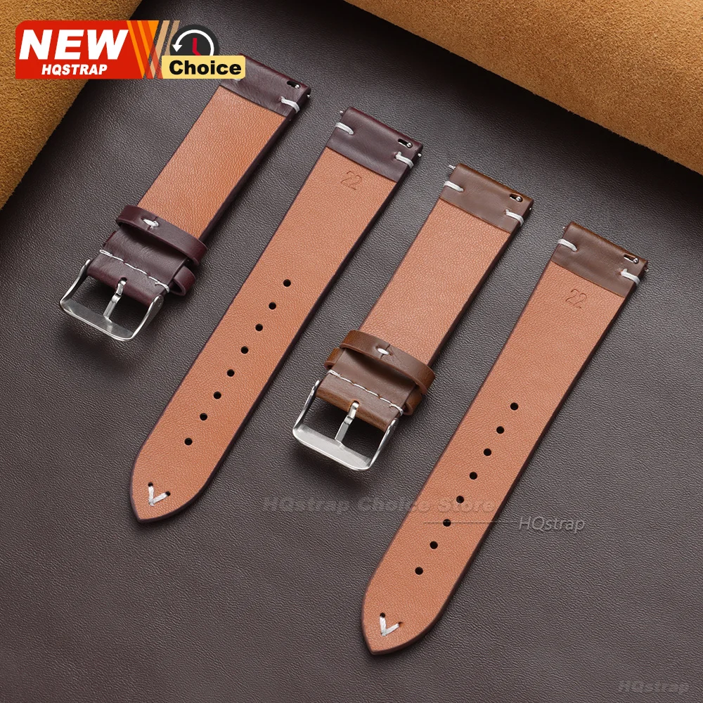 Enhanced Leather Quick Release Watchband - PU Brown & Black Adjustable Wristband