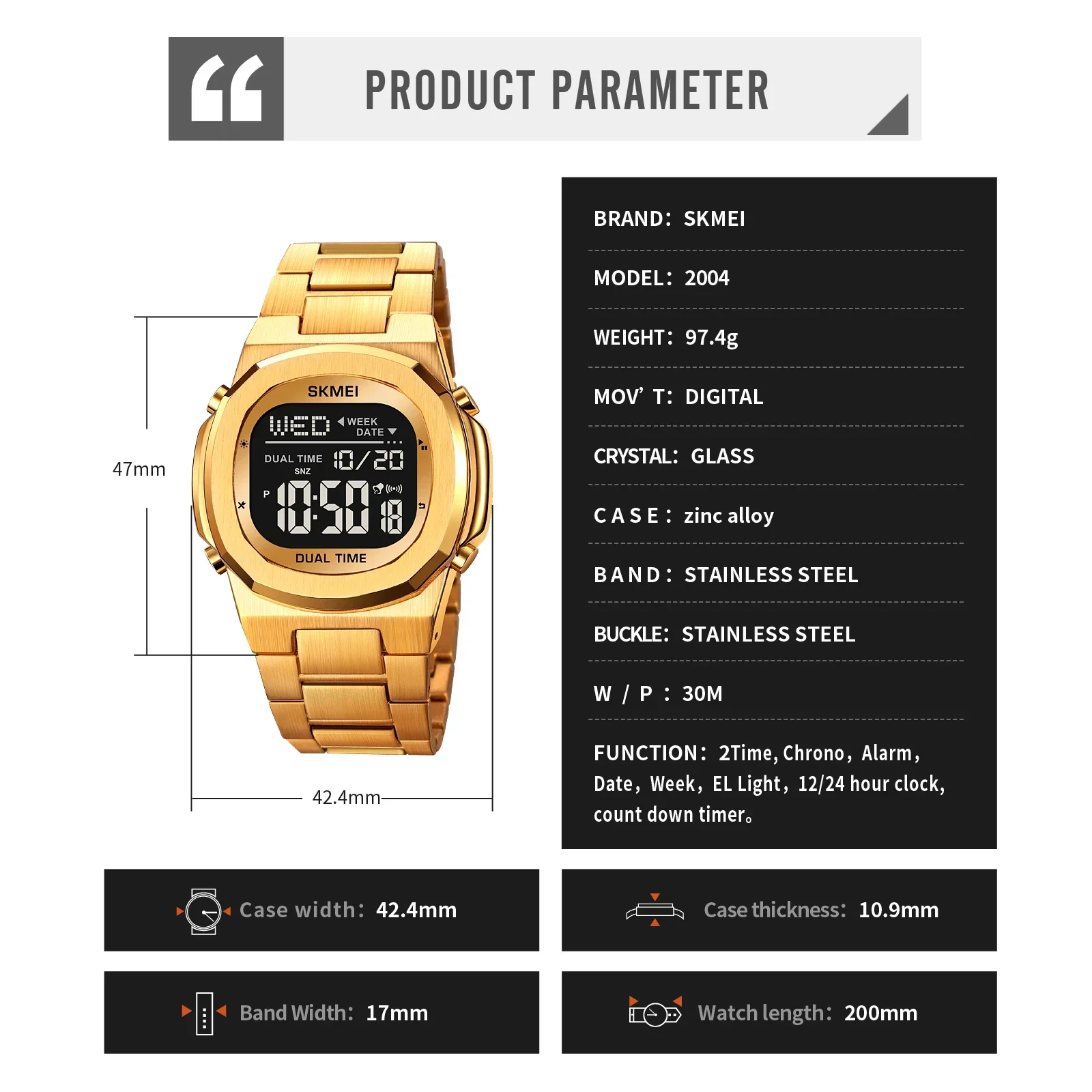 SKMEI 2004 Waterproof Electronic Sport Watch Mens Wristwatch Alarm Date Clock  relojes para hombre Glow Stop Watch Multifunction 6