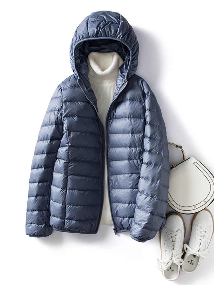 

Ultra-light Thin Down Jacket Women 2023 Spring and Autumn Slim Hooded Warm 90% White Duck Down Coat Women's Outerwear