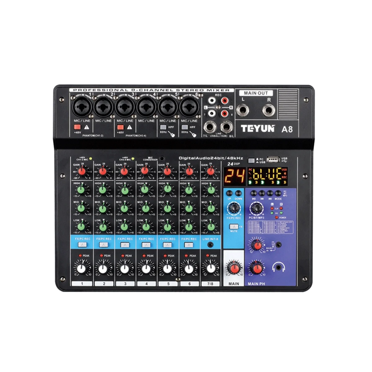 

TEYUN A8 Portable Mixer Sound Card 8-Channel Mixing Console Computer Recording DJ Audio Equipment EU Plug