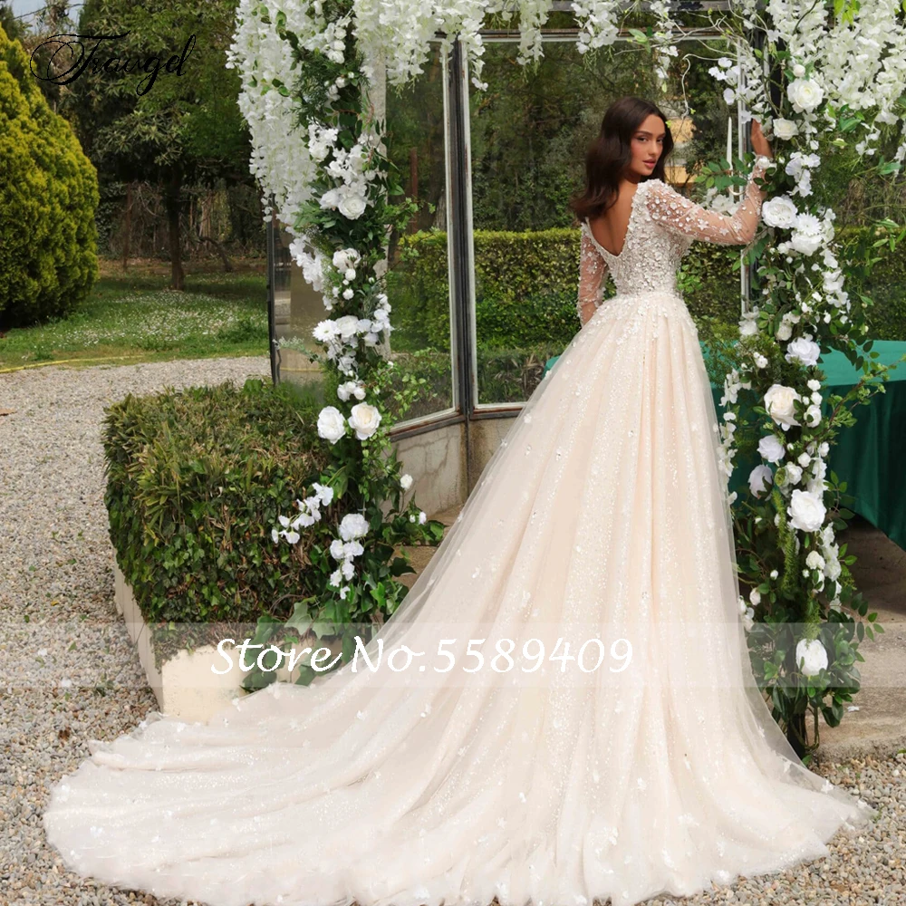 Customized Mermaid Luxury Wedding Dresses V-Neck Long Sleeve Vestido De Novia Lace 3D Flowers Detachable Train Robe De Mariee 2