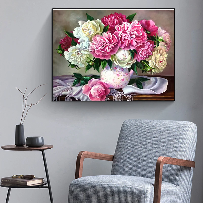 5D DIY Diamond Painting Flowers Vase Cross Stitch Kit Full Drill Embroidery Mosaic Flower Rose Picture of Rhinestones Decor Gift diamond painting