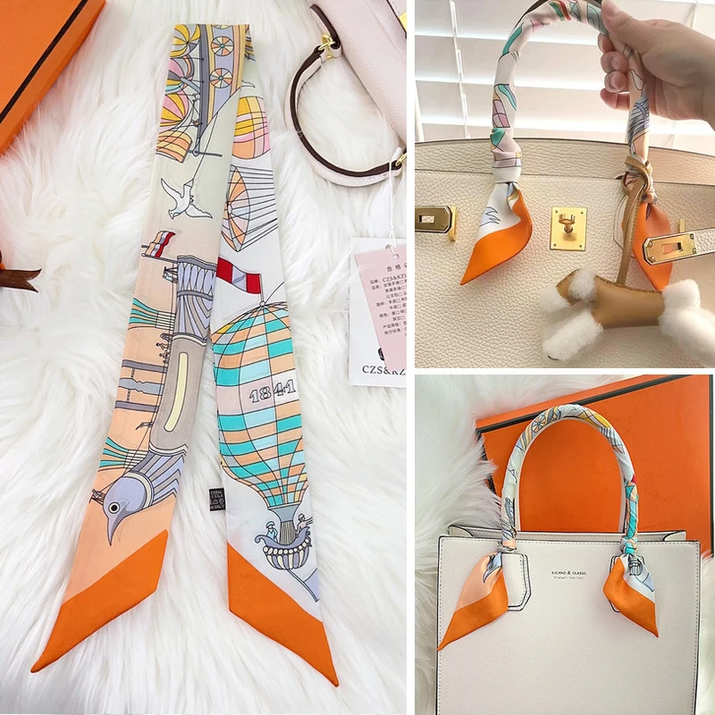 South Korean Spring Versatile silk scarf Hot Air Balloon Women's Twill Ribbon Bundle Bag Handle Ribbon Hair Band Scarf Headband 2